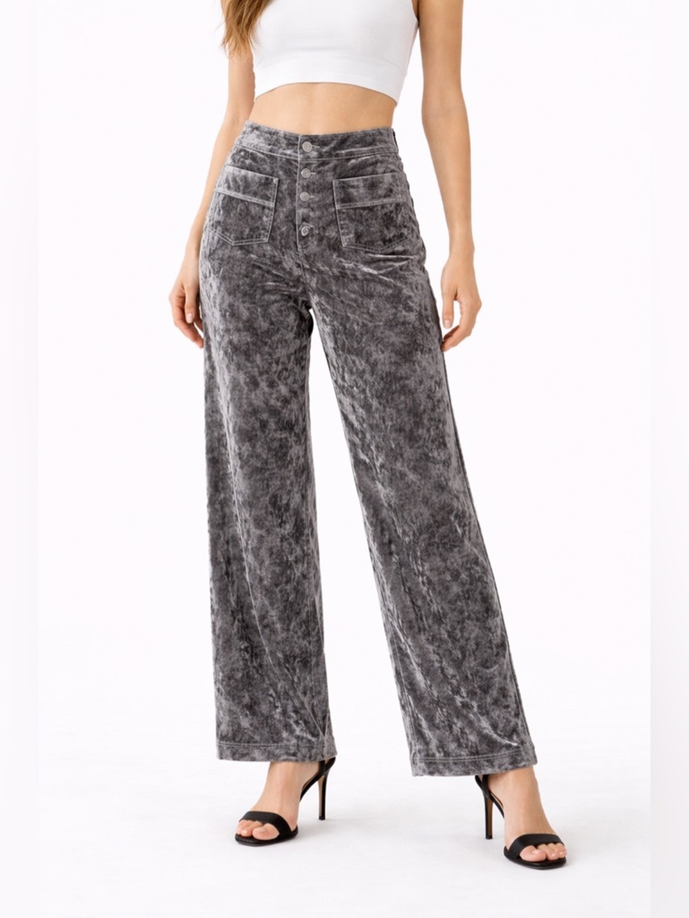 HALARA Velvet Appears to Button-Up Stretchy Pants in‎ Gray